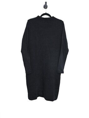 Max Mara Large Black Quilted Sweater Dress with Leather Trim Shoulders